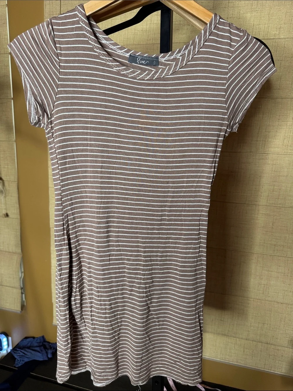 Pinc Taupe & White Striped Tunic Dress Cover Up Soft Flowy Size Small - Picture 2 of 6